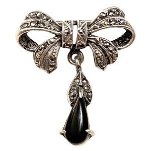 Vintage Sterling Silver Marcasite Bow Brooch 925